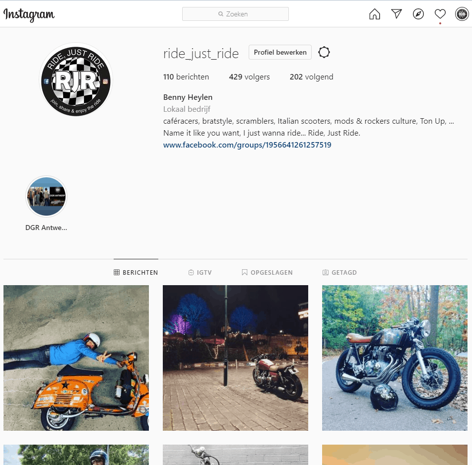 Ride Just Ride op Instagram