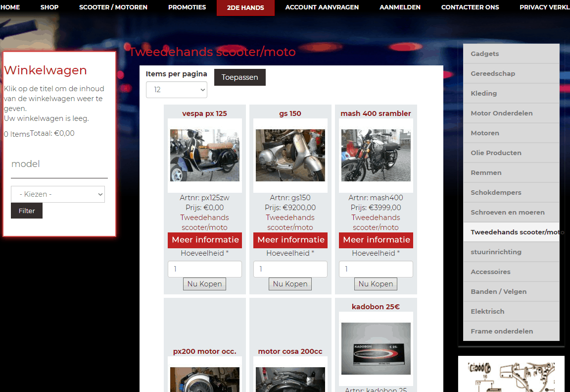 sdn Scooter Shop online onderdelen